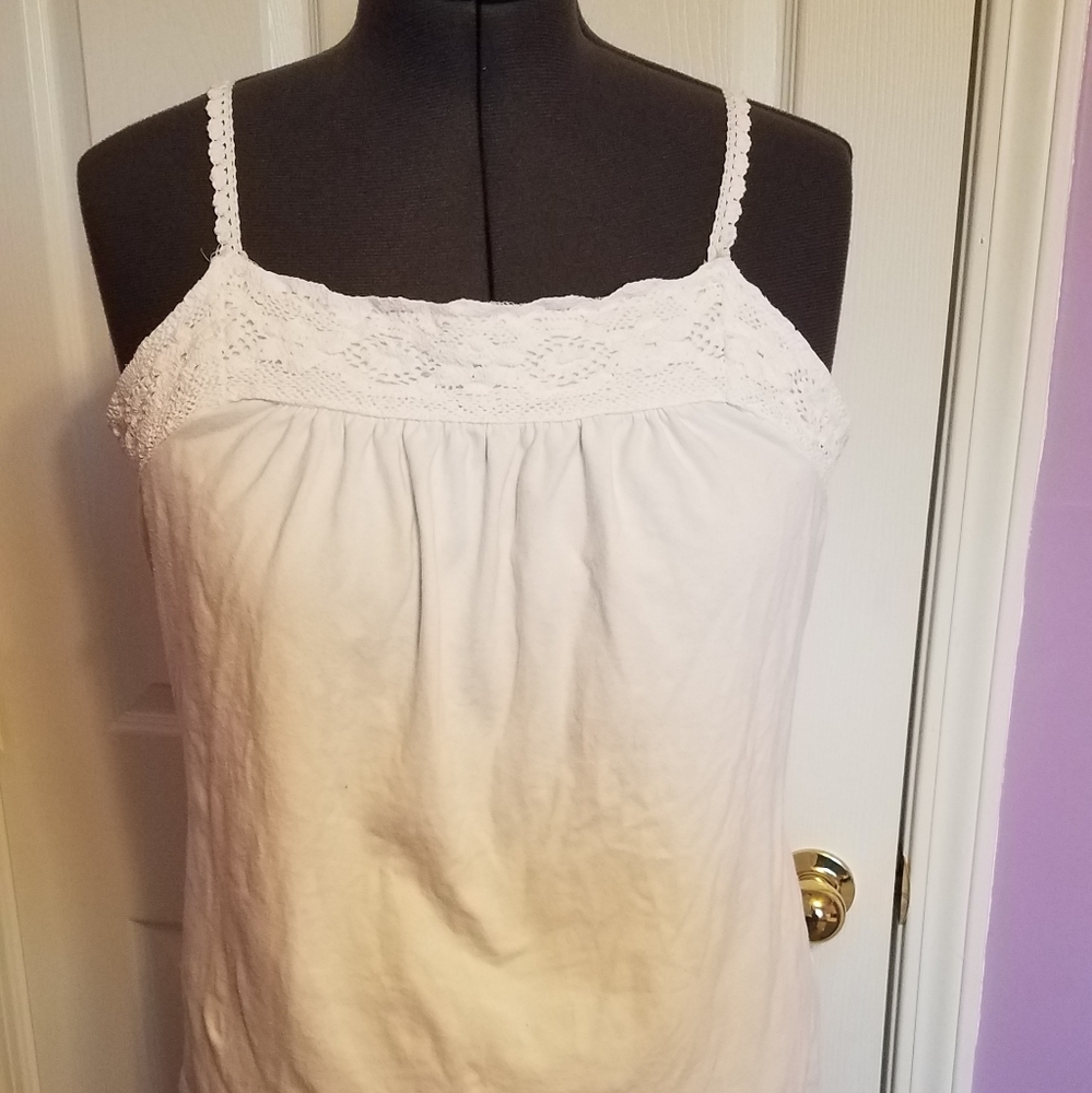 White Tank with Crochet Straps and Details